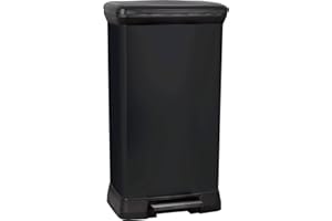 Curver - Cubo de basura con pedal 50L, color negro, tapa y aro para bolsa