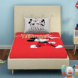 SPACES Disney 100% Cotton Single Bedsheet with Pillow Covers Stain Release Breathable Fabric Skin Safe Printed(152CMX224CM/43CMX68CM) - RED
