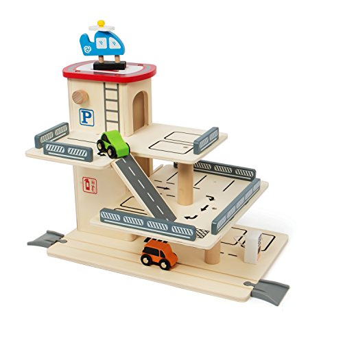 Kledio Juguete Niños - Aparcamiento/Garaje de Madera FSC 100% con Elevador Mecánico, (KL-3612)