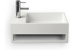 AMBRA MONA G - Lave-mains rectangulaire suspendu - Design Elégant et Raffiné - Solide et Robuste - Entretien Facile - Blanc - 30 x 50 x 20 cm