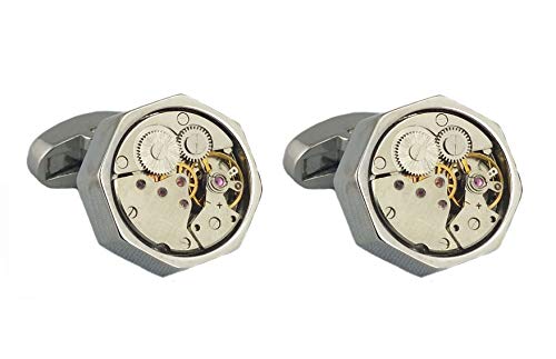 Mechanical Watch Movement Octagon Shaped Cufflinks, Complete with Velvet Presentation Bag - UK Company …