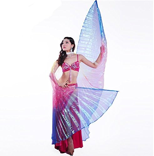 Adult Belly Dance Angel Isis Wings 360 Degree Flexible Full Exotic Costume With Sticks Professional Performances Gradient Color Transparent . Colorful . F