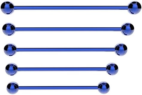 The Emporium Direct BLUE Industrial Scaffold Barbell Ear Piercing Bar Surgical Steel With BALLS