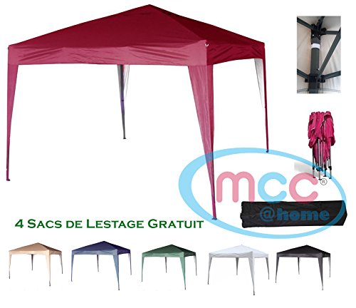 spécifications Mcc@home Gazébo/kioske/pavillon/ tente/tonnelle/auvent/abri de jardin résistant à l'eau, 3x3m, couleur rouge pour fêtes, réception, marchés, barbecue