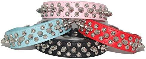 DoggystylesDog Collar Puppy Rhinestone Diamante Collor Pet Coller For Small Medium Spikey Pu Leather Blue Red Pink Black Male Female (X-Small 22cm-28cm W=2.5cm, Pink)