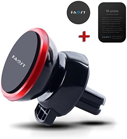 Faost Universal Air Vent Car Mount Pack,2 in 1 Vent Holoder w/Magnetic 1 Step Mounting Technology n Hexa Neodymium Core for iPhone 7,P9,Samsung,Mini iPad,tablet,Kindle and more Blue/Red/Golden/Silver (Red)