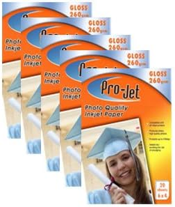 Instant Drying Pro-Jet Photo Quality Inkjet Paper - 100 Sheets - Gloss - A4 Size 260gsm - Prints up to 5760 dpi - Pro-Jet Branded Photo Paper - Compatible with all Inkjet Printers