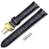 Watchbelt Armband 18Mm-24Mm Weiches Kalb echtes Lederarmband Alligator Korn Uhrenarmband für Tissot Seiko schwarz mit Gold D 20mm