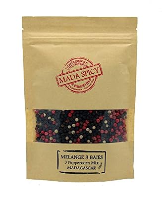 MADA SPICY Madagascar Delicatessen - Epicerie fine Mélange 3 baies de Madagascar 100gr. "Agriculture Durable" sachet refermable.