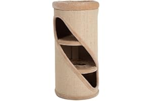 DIOGENES Unique Diagonal Scratching Barrel M - Covered in Natural Sisal with Diagonal Opening and Cosy Plush Bed - Ideal for Snoozing and Indulgent Scratching Sessions (Beige)
