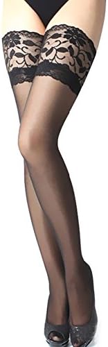 Pinkcream Women's Sexy Floral Lace Top Sheer Stockings Thigh High Over The Knee Stockings (Black)