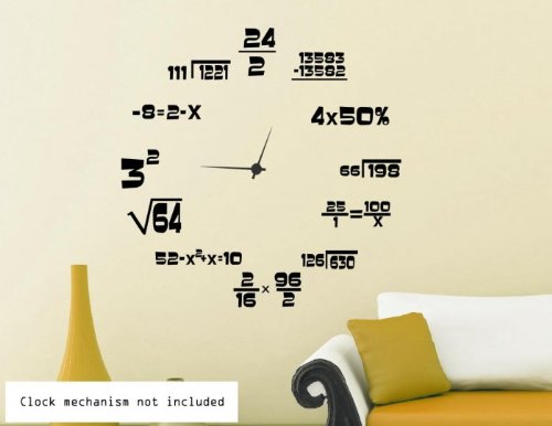 Adhesivo para pared de reloj con matemáticas, negro, Medium: 60cm x 60cm / 24
