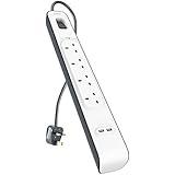 Belkin BSV401af2M 4 Way/ 4 Plug Surge Protection Extension Lead Strip with 2 x 2.4 A Shared USB Charging Port, 2 m Cable - White