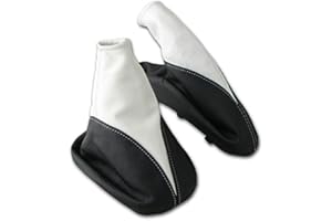 L & P Car Design L&P A104-3 Set Schaltsack Schaltmanschette + Handbremsmanschette 100% Echtleder Leder Schwarz - Weiß Ersatzteil für Opel Corsa C