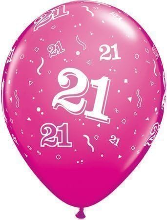 Age 21/21st Birthday Wild Berry Pink 11" Qualatex Latex Balloons x 5