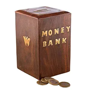 Park City Wooden Money Bank/Piggy Bank for Kids (Brown, Medium Size)