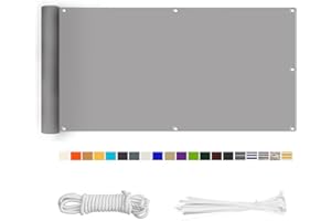 HERILIOS Balkon Sichtschutz,90X700CM Balkonabdeckung 220 g/m² Innen Balkonverkleidung UV-Schutz (210Größen&21Farben) Ohne Bohren mit Ösen Kabelbinder und Kordel für Balkongeländer Terrasse, hellgrau