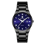 YGMDSL Armbanduhren Männer Quarzwerk Stahlstreifen Römische Zahlen Wasserdicht Mineralisch Gehärtete Glasoberfläche,Blue