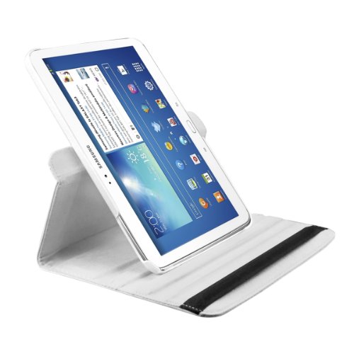 3in1 Set: kwmobile Hülle für Samsung Galaxy Tab 3 10.1 P5200 / P5210 / P5220 – 360° Standfunktion Case Tablet Schutzhülle Kunstleder – Smart Cover Tabletcase Weiß + Folie, kristallklar + Stylus, weiß - 4