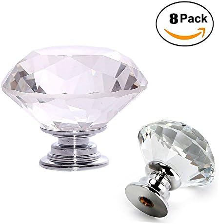 30mm Clear Crystal Glass Diamond Cut Knobs for home kitchen Decorating,office ,drawer (8PCS)