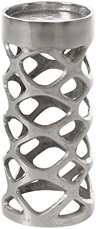 Burkina Home Decor Porta Candle Pillar Large, Metal, Silver, 12 x 12 x 26 cm