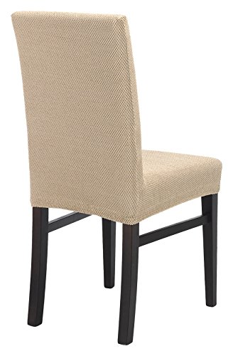 SCHEFFLER-HOME Wien Stuhlhussen 2 Stück, Stretch-Stuhlbezug elastische moderne Husse, Dekoration Stuhl-Abdeckung aus Elastik-Stoff mit Gummiband für universelle Passform, bi-elastic Spannbezug, Chenille Qualität – Beige - 2