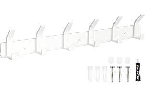 Eucomir Appendiabiti da Parete, Appendiabiti da Muro con 6 ganci, Attaccapanni da Muro Moderno, Appendiabiti da Muro per Cucina, Camera da Letto, Ufficio, Bianco Perla