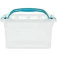 Whitefurze 2 Count 7L Carry Box Secure LID Strong Handle Clear Plastic Storage Container Teal Clip