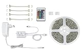 Lieferumfang: 1 x LED Band 5 m mit Fernbedienung, Netzteil, Zuleitung 1.5 m und 4 x Verbinder.
