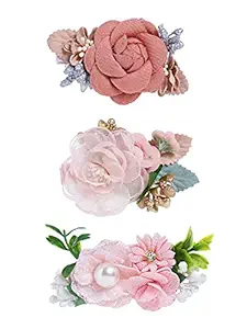 Yellow Chimes Set of 3 PCS Floral Hair Clips Hair Accessories for Girls Kids Women (Pack of 3)