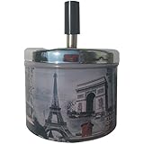 Condello Casa Smokeless Metal Ashtray Push Down for Cigarettes Cigar with Spinning Tray Lid for Auto Outdoor,Indoor,Home Tabletop Cute, Sand,Car (France)