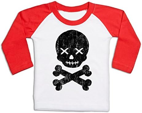 Skull And Bones Black Long Sleeve Baby Baseball T-shirt - White/Red 24/36 Months