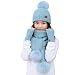 Produktbild CHIRORO Winter Mütze Schal Handschuhe Sets Warm Dehnbar Beanie Cap mit Bommel Elastisch weich gehäkelt Gestrickt Strickmütze Nackenwärmer Touchscreen Handschuhe, Blau
