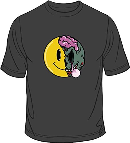 Zombie Emoji Smiley Face Horror Halloween Funny Mens Cotton T Shirt XXX Black