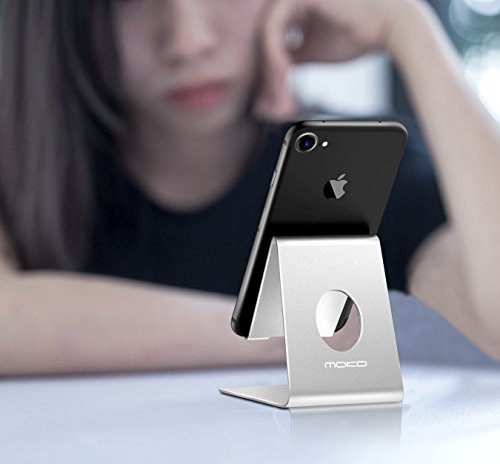 MoKo Handy Ständer – Universal Aluminium Samrtphone Desktop Halterung für Apple iPhone 7 Plus, Samsung Galaxy S7 Edge / A3 / A5 / J3, Huawei P9, Lumia 650, Moto G 4., LG X power, HTC, Silber - 7