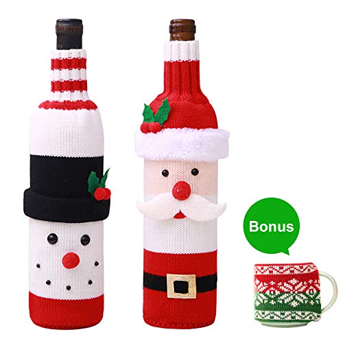 HULISEN Xmas 2 confezione con bottiglia di vino, maglione Ugly di Babbo Natale e pupazzo di neve di vino rosso bottiglia di vino borsa