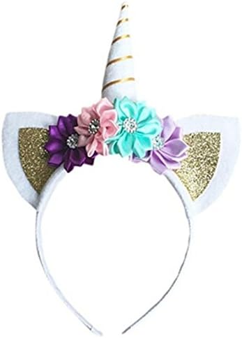Unicorn Hairband Headdress❤️❤️LILICAT Girls Boys Birthday Party Headdress Decorative Flower Hairband Kids Girls Headbands Headwear Fashion Cute Best Gift for Children (Gold)