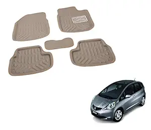 Auto Hub 4D Car Foot/Floor Mats Compatible with Honda Jazz (Model : 2013-2019) -Beige
