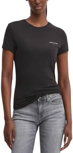 Tommy Jeans Donna T-shirt Maniche Corte Slim Fit Linear Scollo Rotondo, Nero (Black), XXS