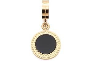 Leonardo Jewels Clip&Mix Alva Anhänger aus Edelstahl, flacher runder Ketten-Anhänger mit schwarzem Onyx-Stein goldfarben, Damen Modeschmuck, 022208