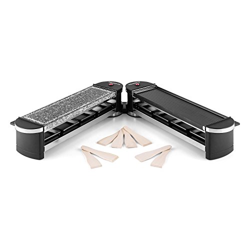 Klarstein Tenderloin 50/50 Raclette Tischgrill (1200 Watt, 8 Personen, 360°-Basis, Grillplatte, heißer Stein) schwarz-silber - 4