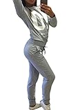 DoubleYI Damen Jogginganzug Langarm Anzug Pullover Sportanzug Trainingsanzug Sweatshirt Anzug mit Hose 2pcs - 4
