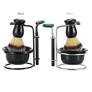 Anself 4 In 1 Men's Shaving Razor Set Dry & Wet Male Black Facial Cleaning Tool Shaving Holder + Razor + Soap Bowl… - Image 8