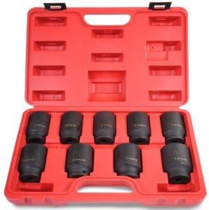 9pc 1/2" Drive Axle Hub Nut Socket Set 29, 30, 31, 32, 33, 34, 35, 36, & 38mm