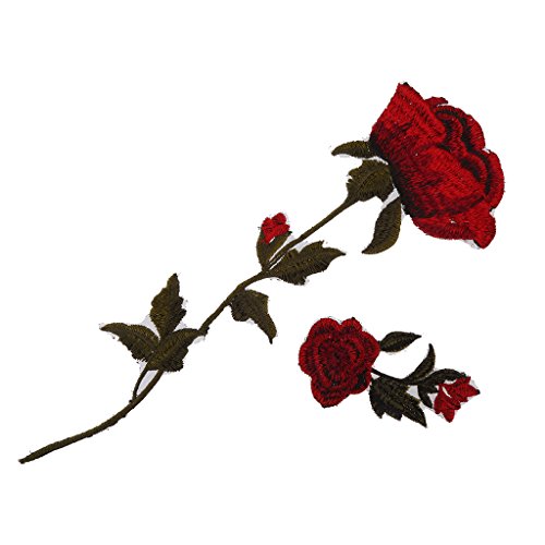 MagiDeal 2pcs rose blumen Stickerei Nähen Aufnäher Aufbügler Applikation