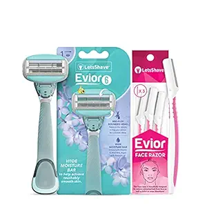 LetsShave Evior Face and Body Care Shaving Kit for Women with 6 Blade Full Body Razor for Women + Face & Eyebrow Razor for Women (Pack of 3) | Hair Removal Razor