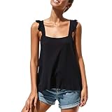 Yvelands Damen Weste Unterhemd Rüschen Volants rückenfrei Camisole Front lose ärmellose Bluse Tops(Schwarz,M)