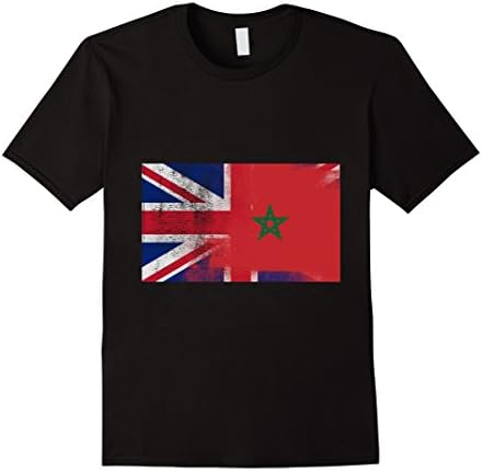 Mens British Moroccan Half Morocco Half UK Flag Shirt  2XL Black