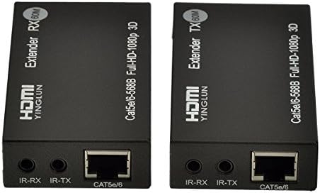 YINGLUN 60m 1080P HDMI Ethernet Extender Bi-directional IR Control over Single Cat 6 with Power Adapter IR Cable for PC DVD Sky HD Box PS3 PS4 Satellite Box and other Equipment