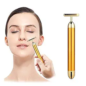 MR STORES 1Pc 24K Gold Energy Beauty Bar Electric Vibration Facial Massage Roller Waterproof Face Skin Care T-Shaped Anti Wrinkle Massager for Forehead, Cheek ,Neck ,Clavicle Arm Leg